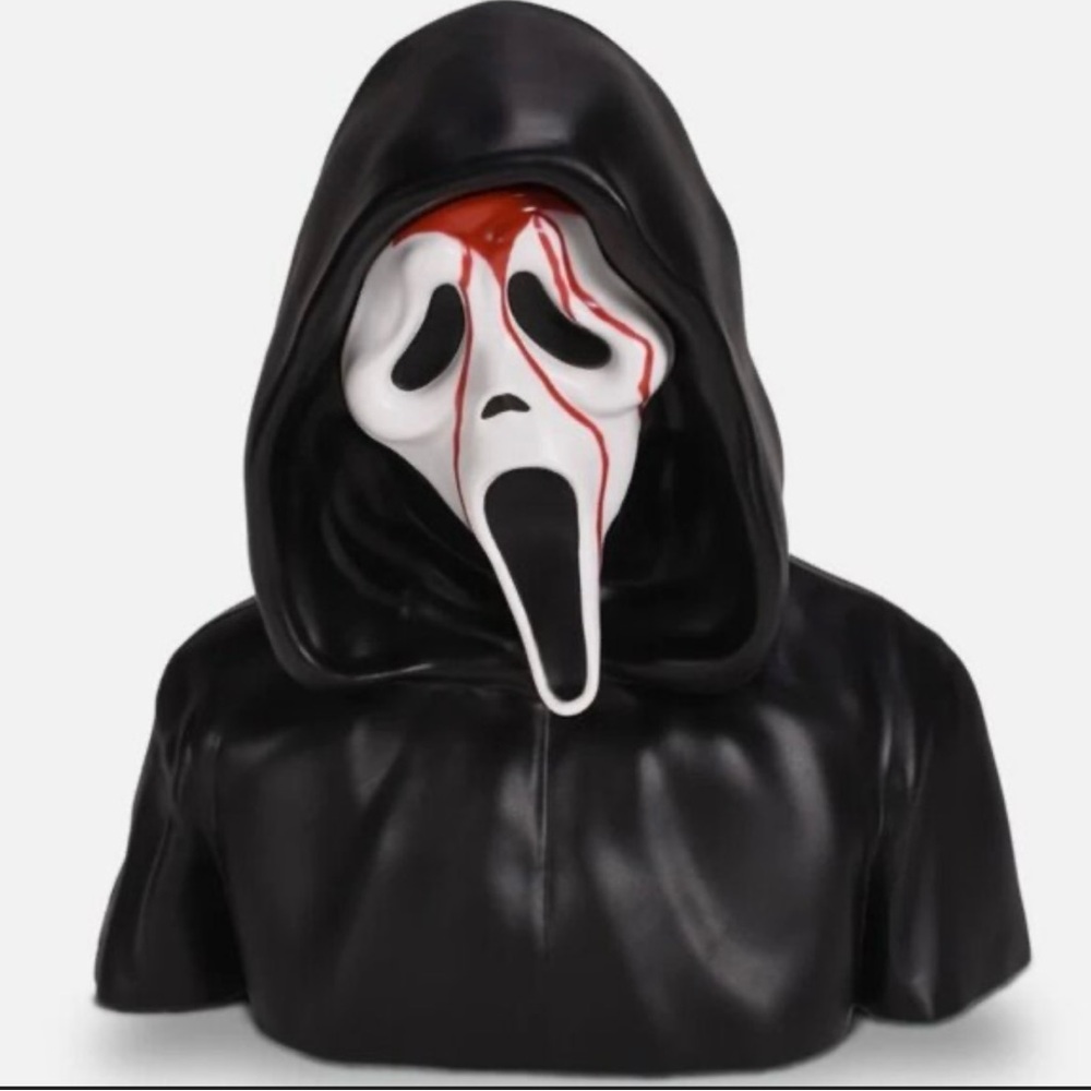 Scream 7 Black and White Ghost Face Mask with Hood Popcorn Bucket